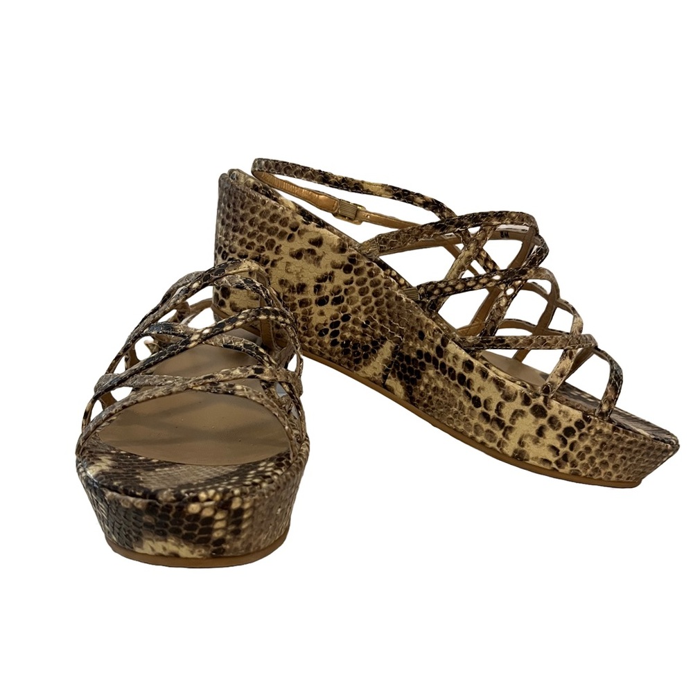 Stuart Weitzman Snake Print Leather Wedges Sz 8 Strappy Shoes